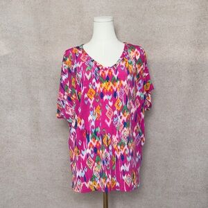 Zenana Oversized Sadie Bright, Fun, Colorful Geometric Women's Short Sleeve Top